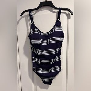 Maryan Mehlhorn One-piece Swimsuit Navy/White Silver Stripes Sz14 D Cup NWT $240